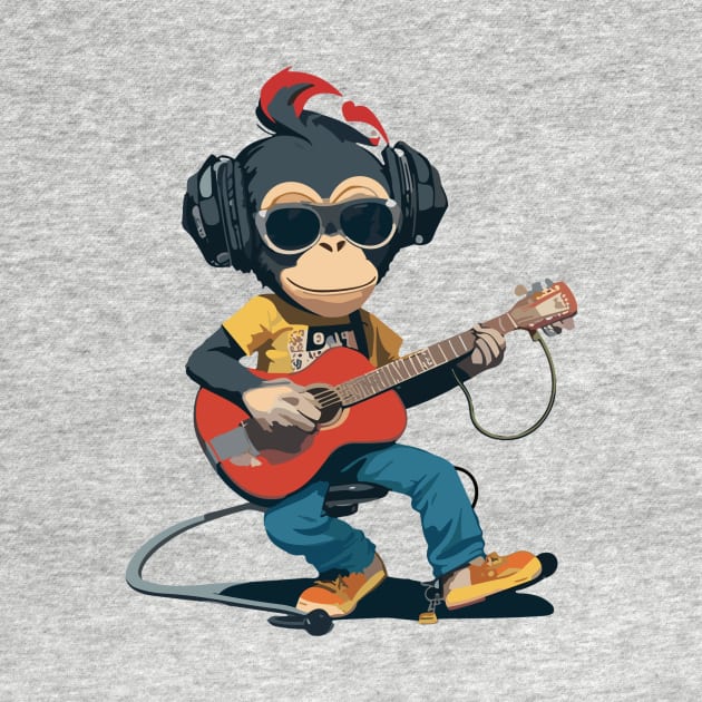 Monkey Play Guitar WIth Sunglasses by ReaBelle